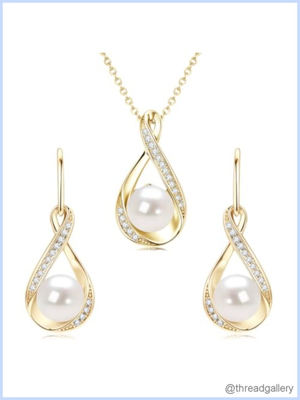 Freshwater Pearl Necklace and Earrings Jewelry Set for Women 14k Gold Plated